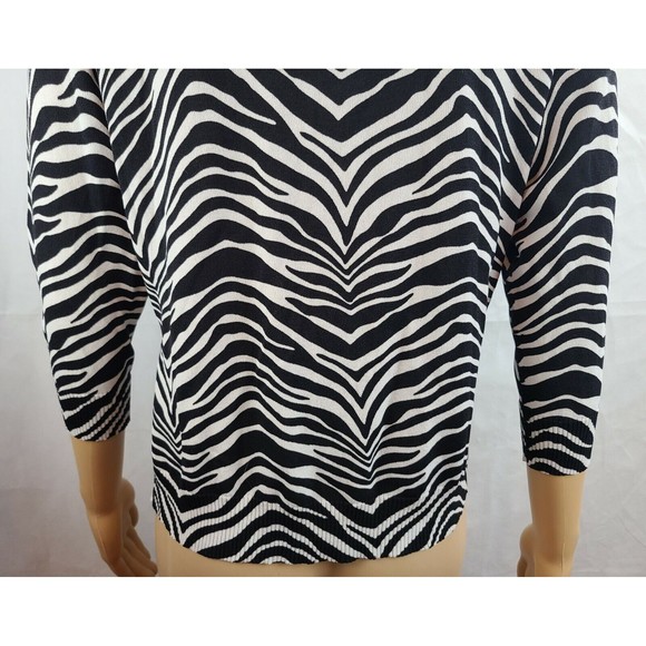 HBA Women's (M) Black & White Zebra 3/4 Sleeve Lightweight Cardigan Sweater - Picture 8 of 11